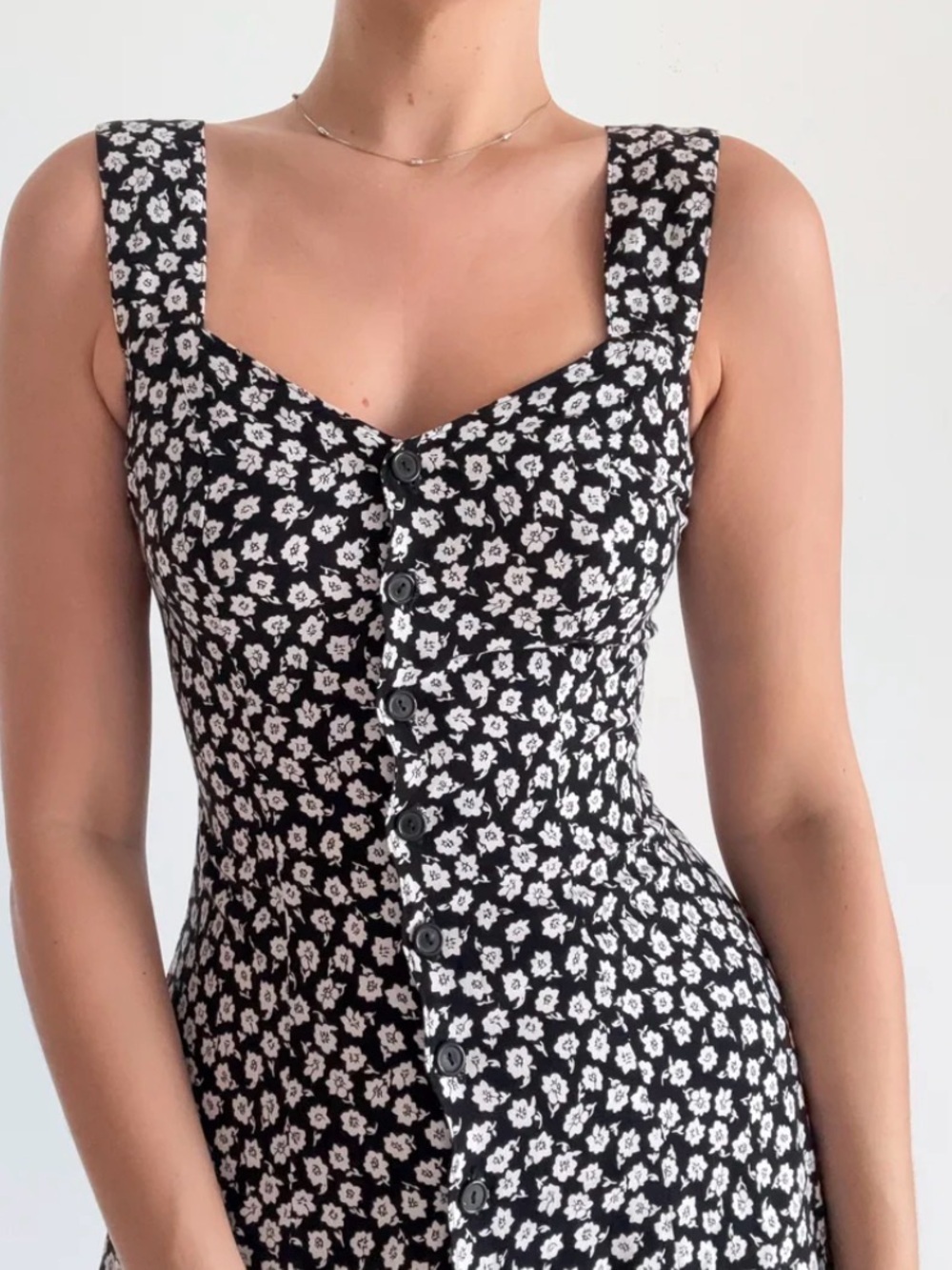 90s Vtg Victoria’s Secret Moda Int’l Retro Black Ditsy Floral Mini Dress Pin Up - Picture 2 of 12